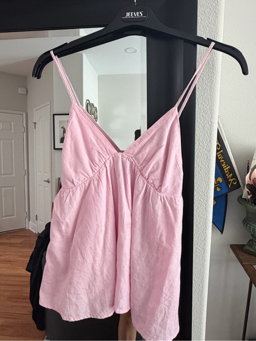 Free People Light Pink Linen-Blend Spaghetti Strap Tank